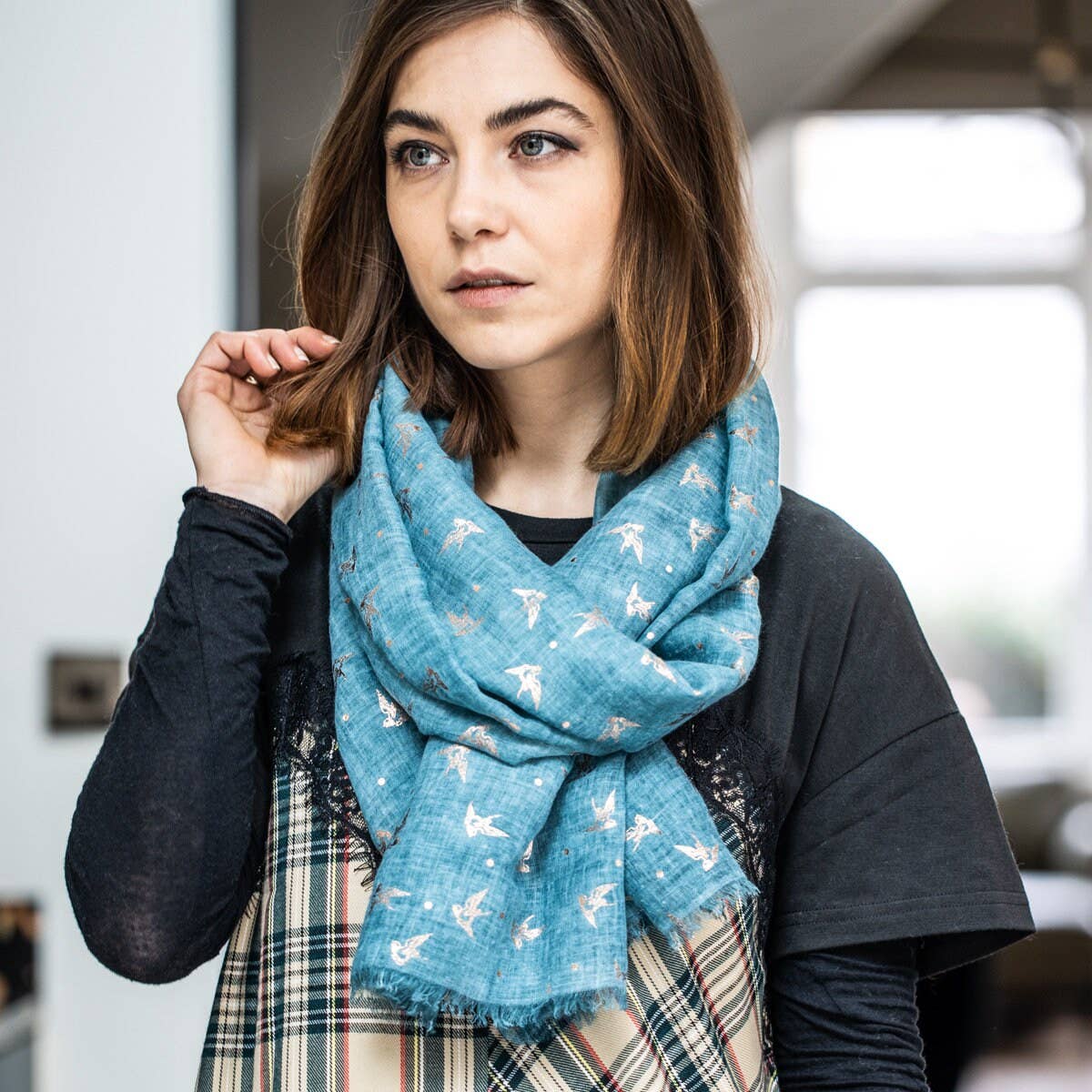 Studio Hop - Swooping Swallows Foil Gift Scarf