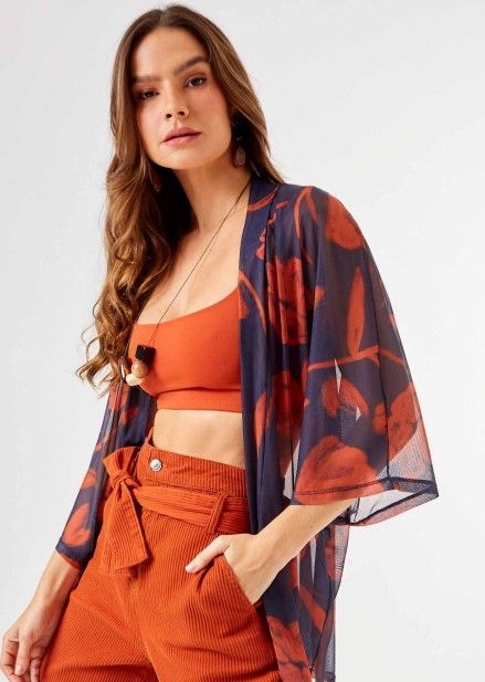 3/4 sleeve open kimono