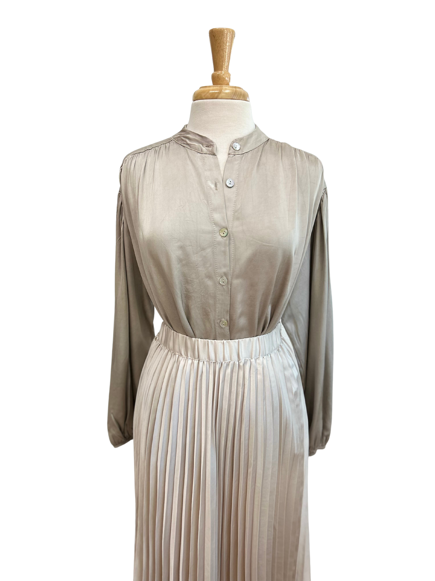 Button Front Mandarin Collar Satin Blouse