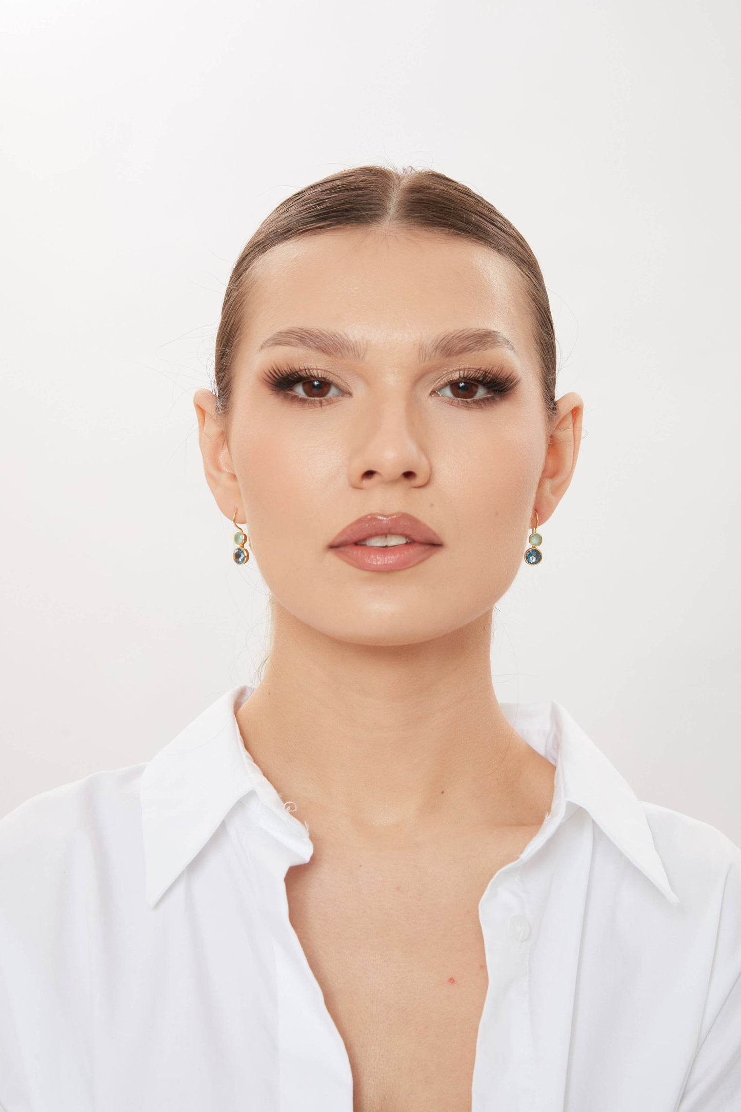 Schmuckoo Berlin - Delphine Gold Earring - Aqua Chalcedony & Blue Iolite