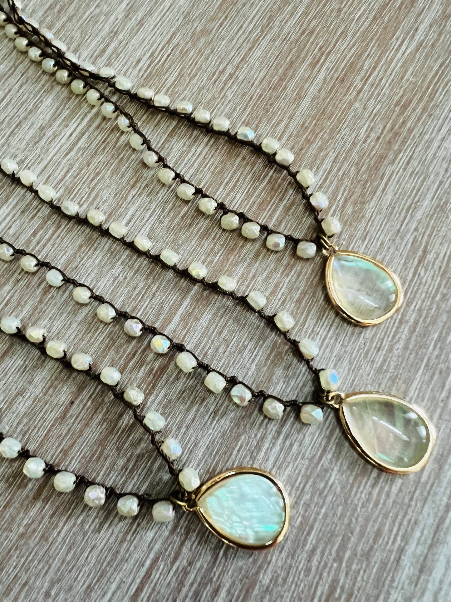 Twist Style - Mother of Pearl Gold Plated Drop, Czech Crystal Necklace
