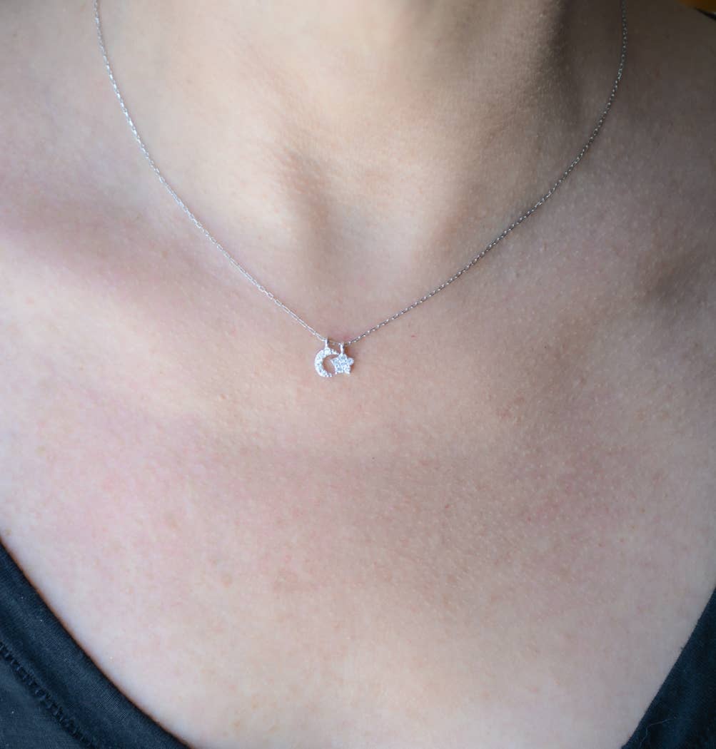 AJS Design Studio - Silver necklace with cubic zirconia moon and star pendant