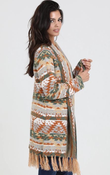 Fringe Hem Cardigan Sweater