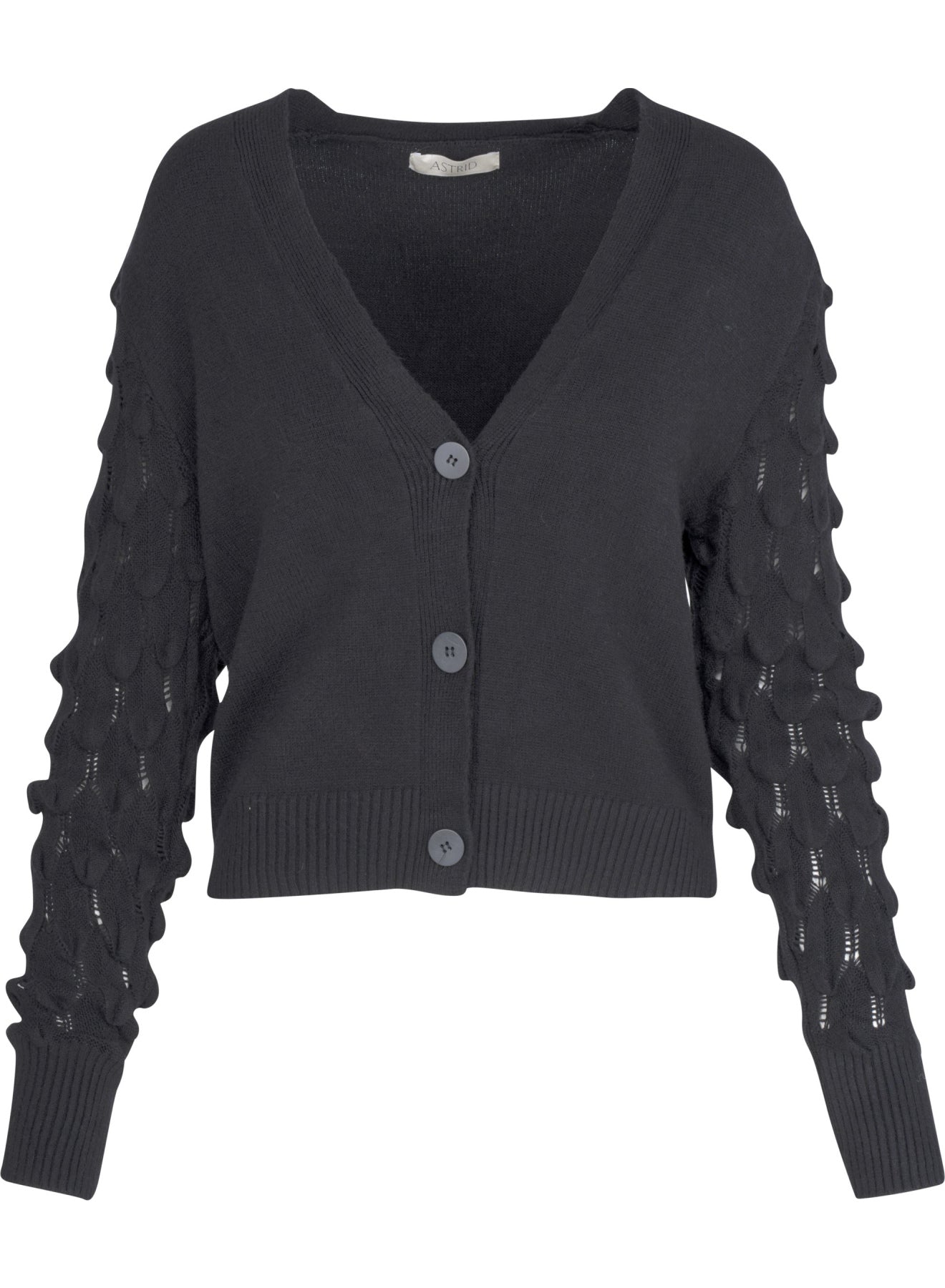 CARDIGAN W/ "FISH SCALE" KNIT ARMS