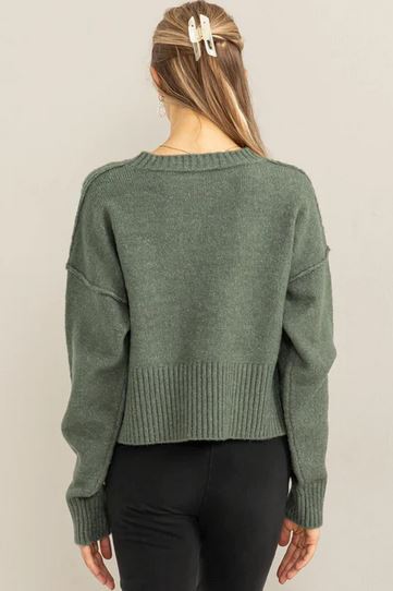 BEYOND CHIC REVERSE SEAM SIDE SLIT SWEATER