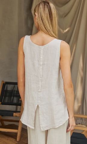 LINEN BACK BUTTON SLEEVELESS TOP