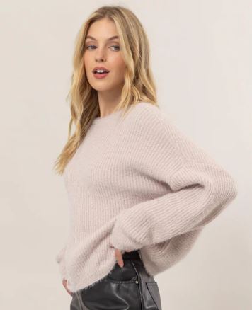 Fuzzy Knit Twist Back Sweater