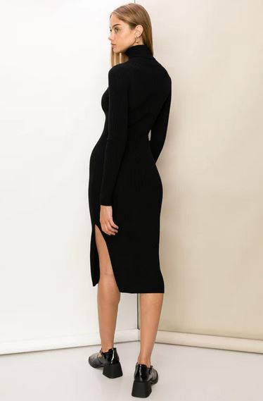 MODERN MUSE TURTLENECK RIBBED MIDI DRESS