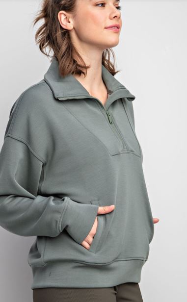 MODAL POLY SPAN QUARTER ZIP FUNNEL NECK PULLOVER