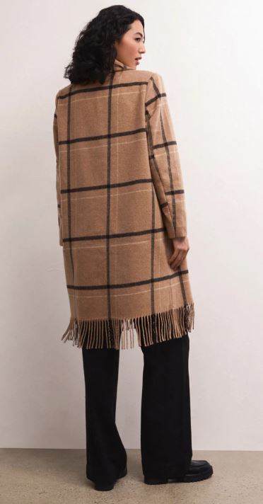 YNEZ FRINGED PLAID COAT