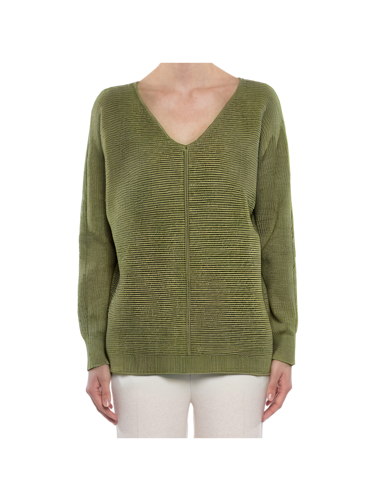CENTER SEAM RIBBED V-NECK SWEATER