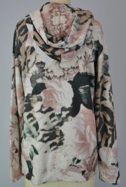HOODED PRINT SWEATER-LIKE TOP