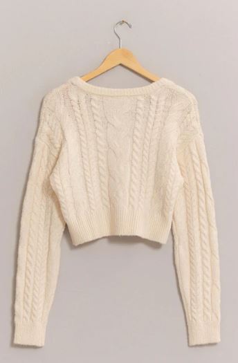 Cable Knit Cropped Cardigan Sweater
