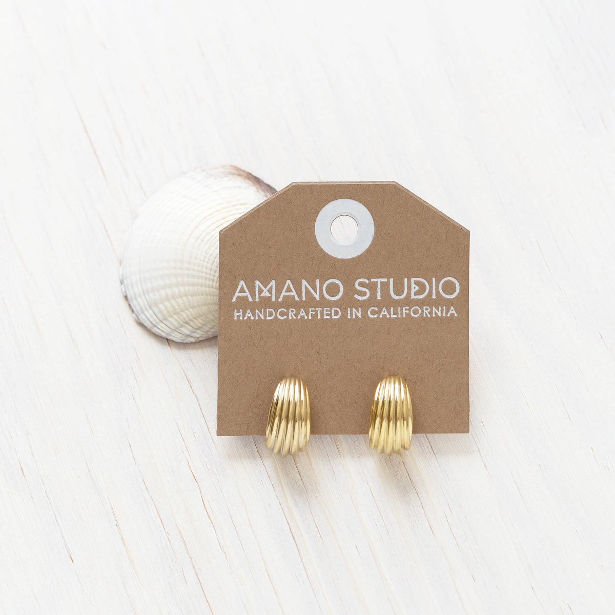 Vintage Ribbed Shell Hoop Earrings - Amano Studio