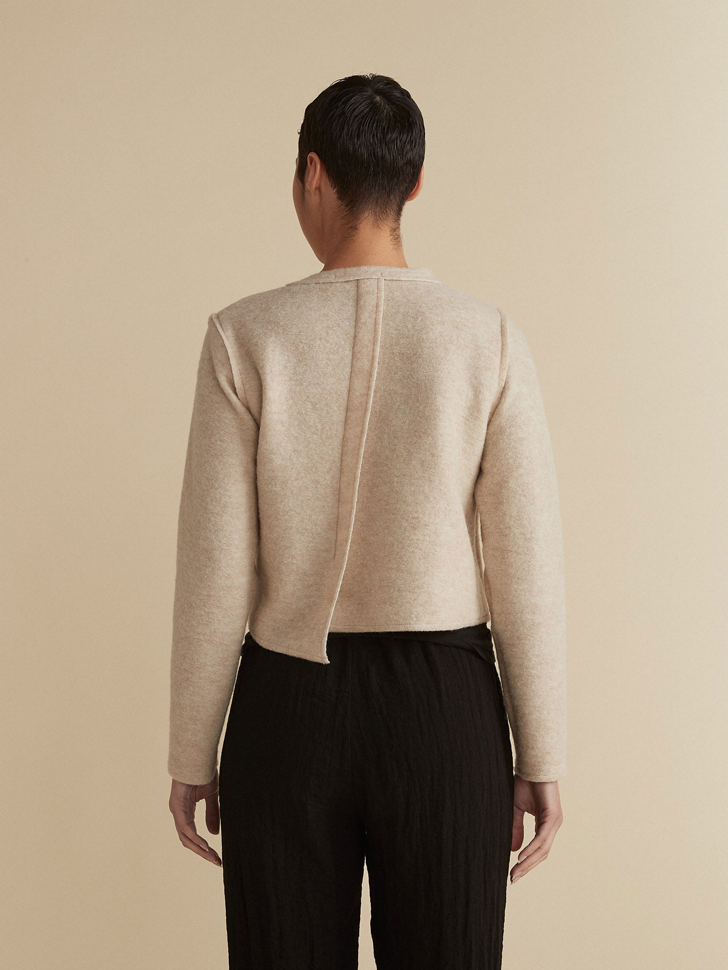 CROP ASYMETRICAL CARDIGAN- BOILED WOOL