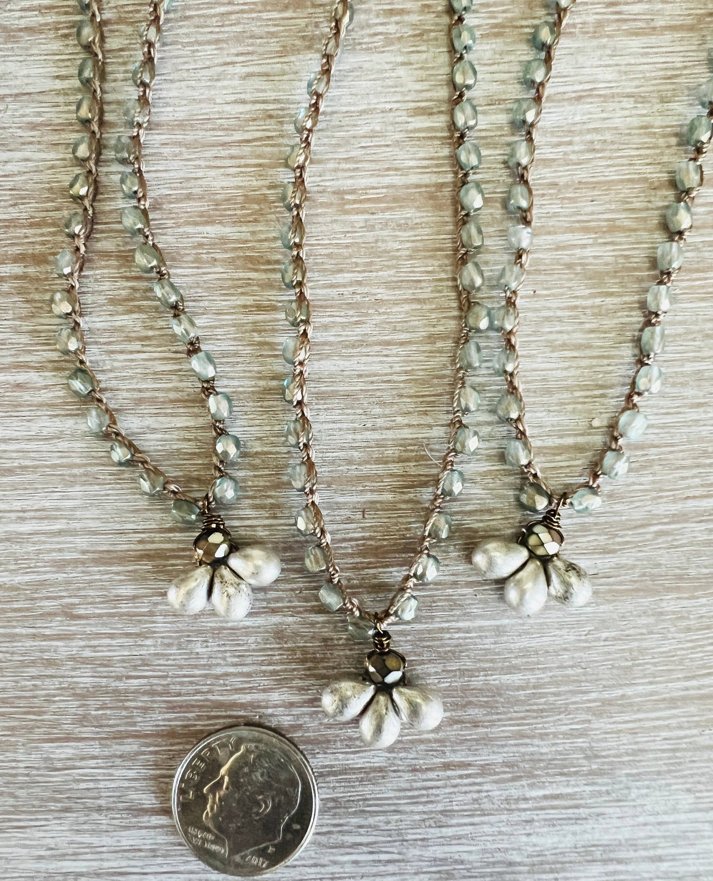 Twist Style - Mint Crystal Crocheted Necklace With Silver Mercury Drops