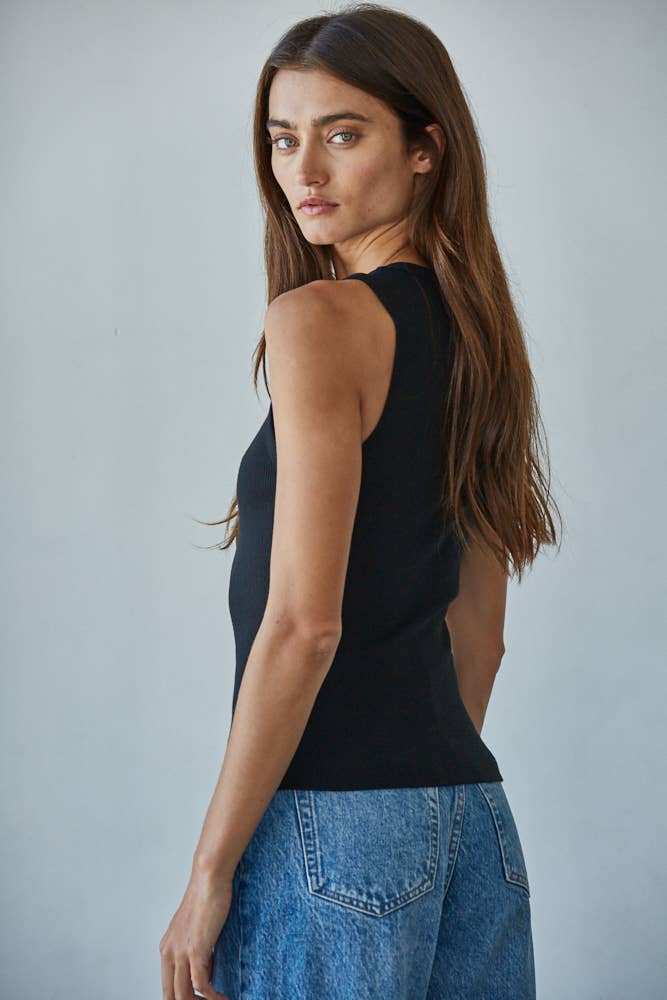 By Together - L8749 | Knit Cotton Ribbed Round Neck Sleeveless Tank Top