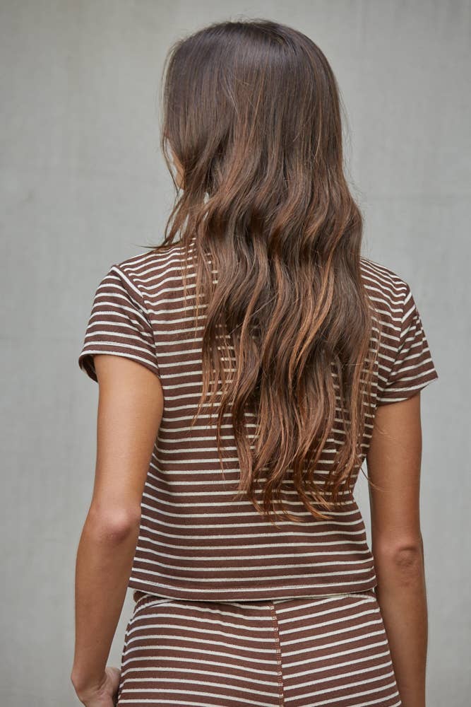 Knit Polyester Cotton Striped Short Sleeve Top - By Together