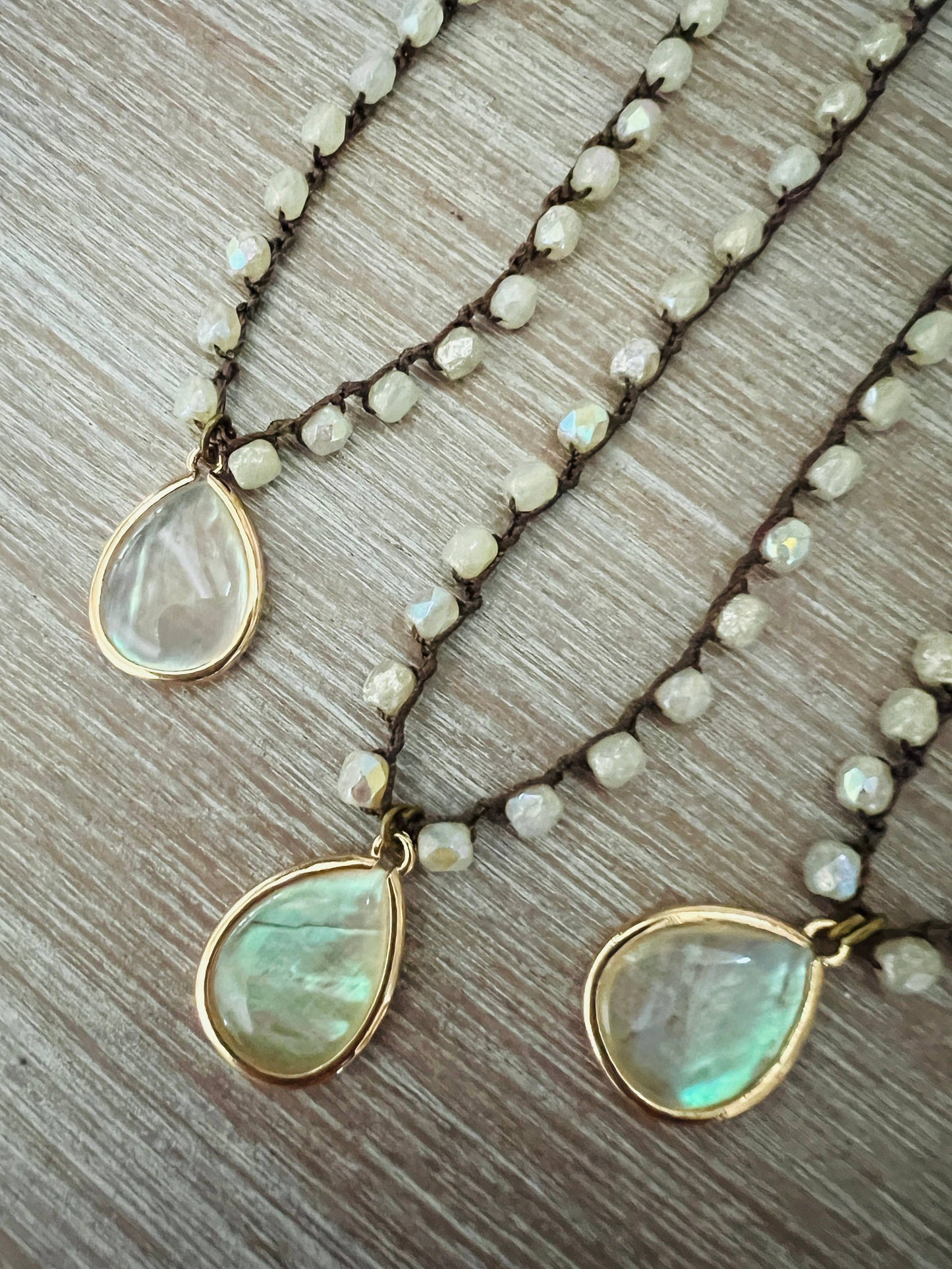 Twist Style - Mother of Pearl Gold Plated Drop, Czech Crystal Necklace