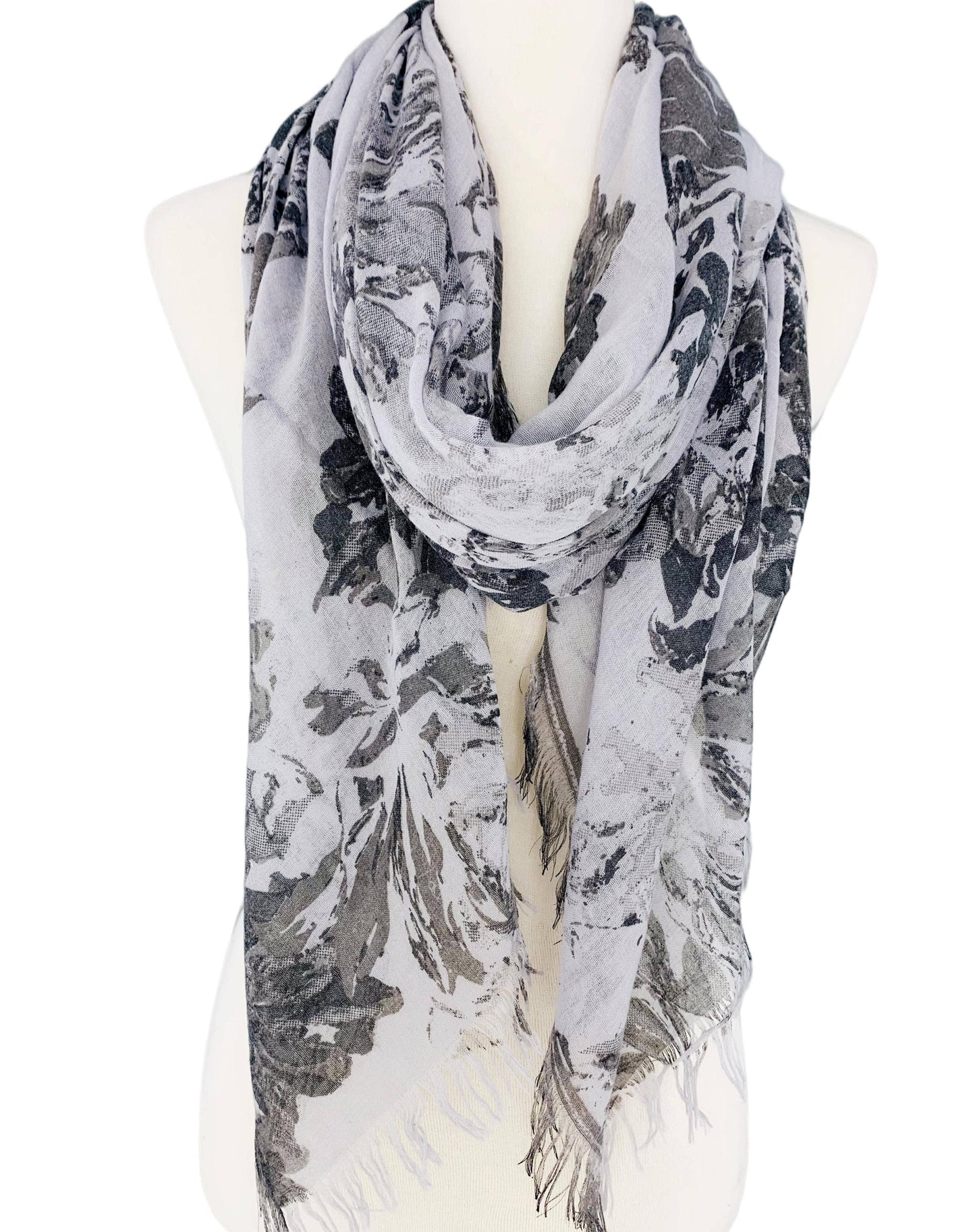 JC Sunny Fashion - JC021014 Stonewash Style Grey Abstract Scarf