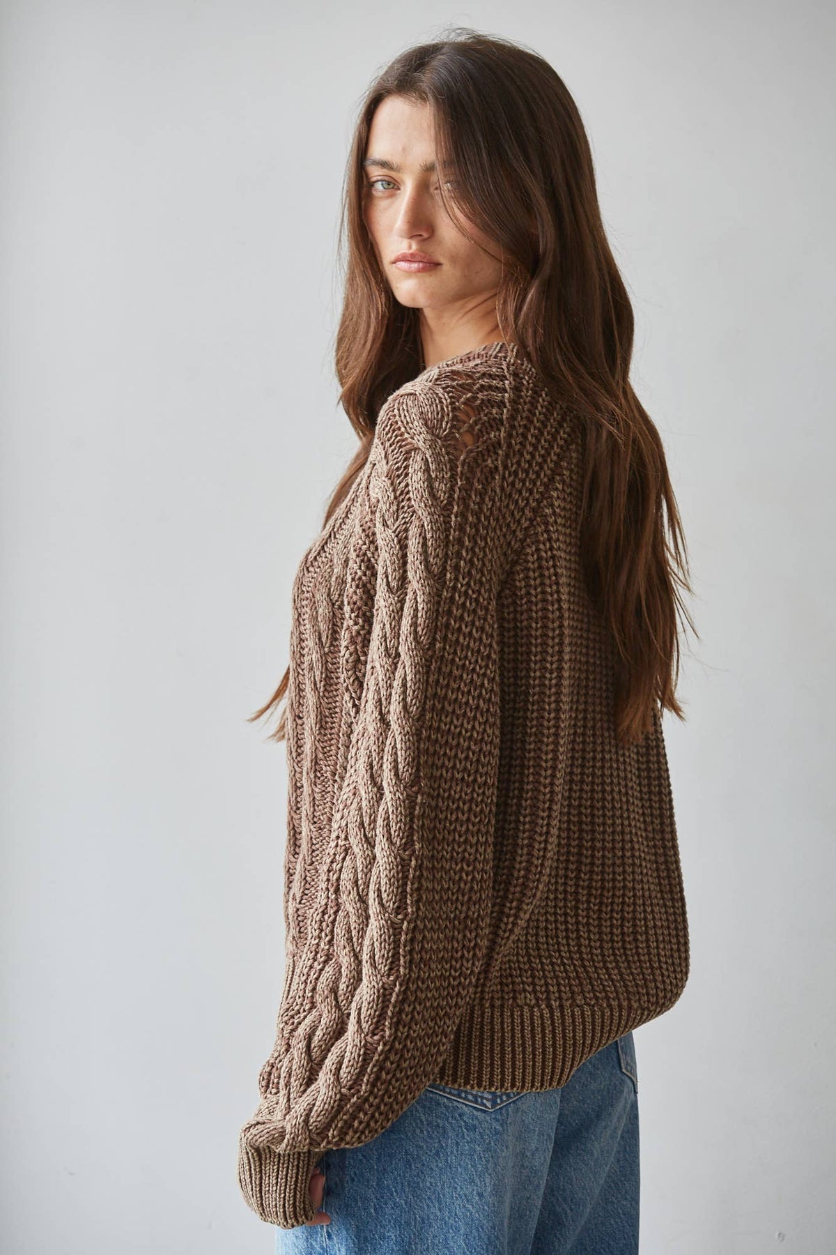 Knit Sweater Cotton Cable Knit Crew Neck Pullover - By Together