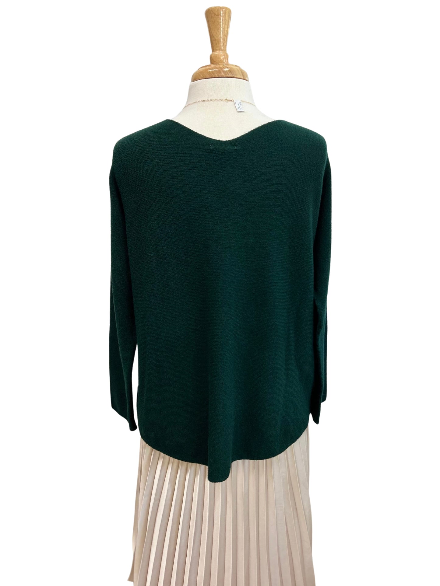 V-Neck Round Hem Long Sleeve Pullover