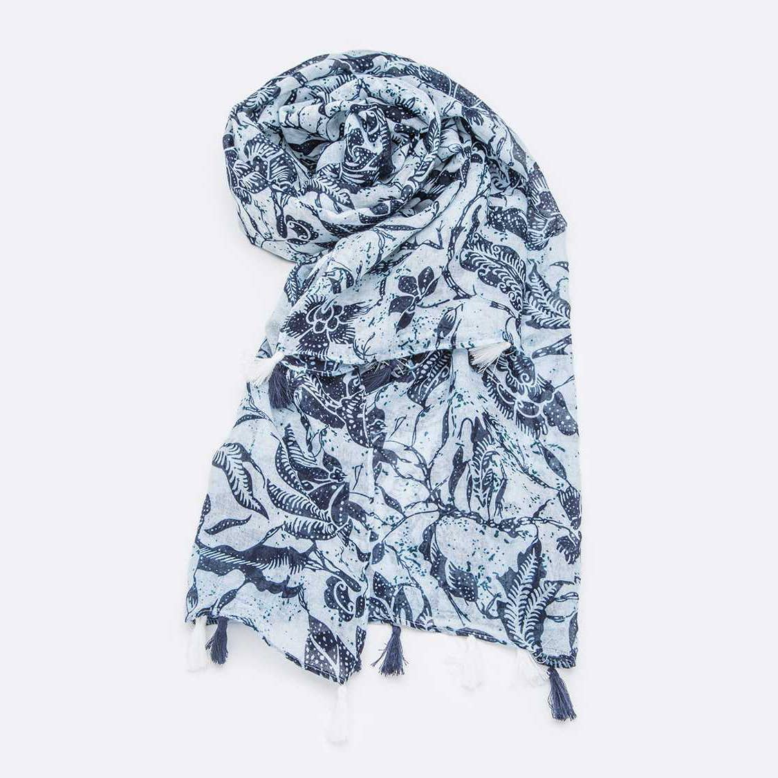 Artini Accessories - Floral Print Large Tassel Scarf