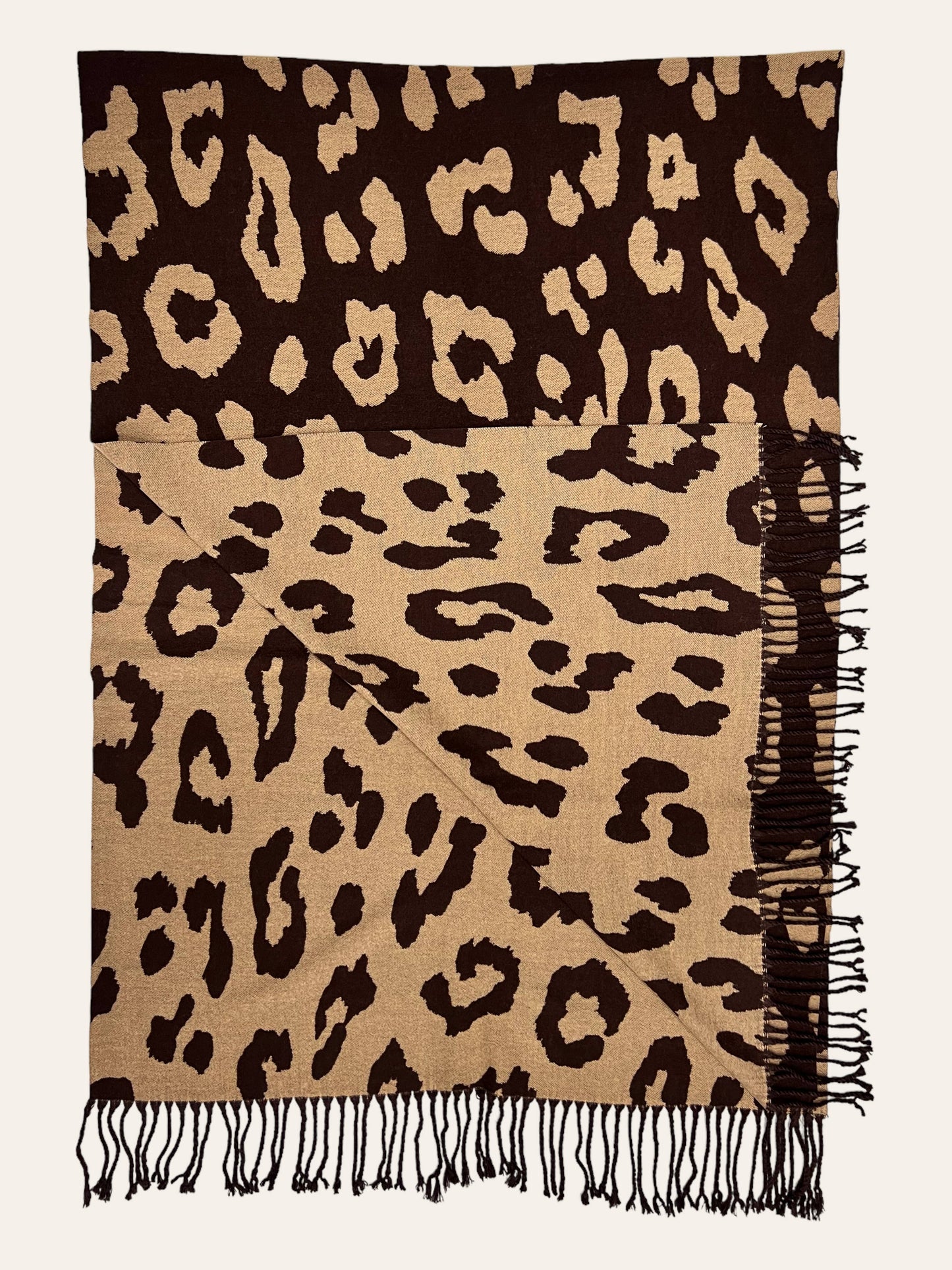 London Scarves - Leopard print on cashmere blend scarf finished with tassels