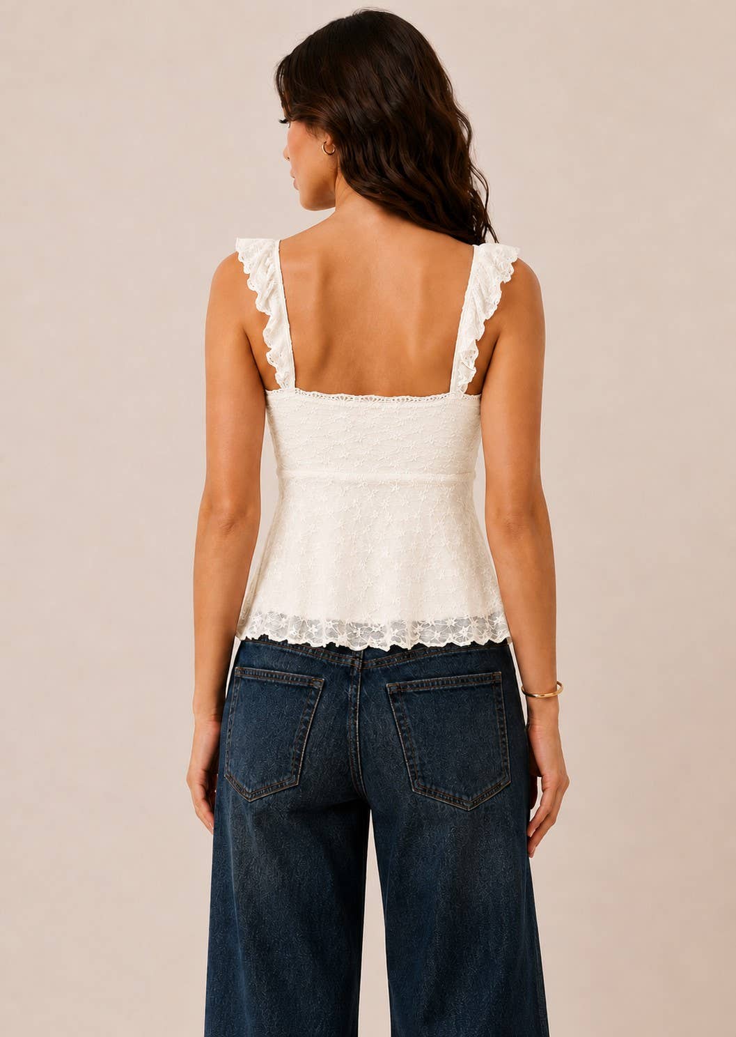 FLUTTER SLEEVE CIRCLE LACE TRIMMED BRA PADDED TOP - Heart & Hips