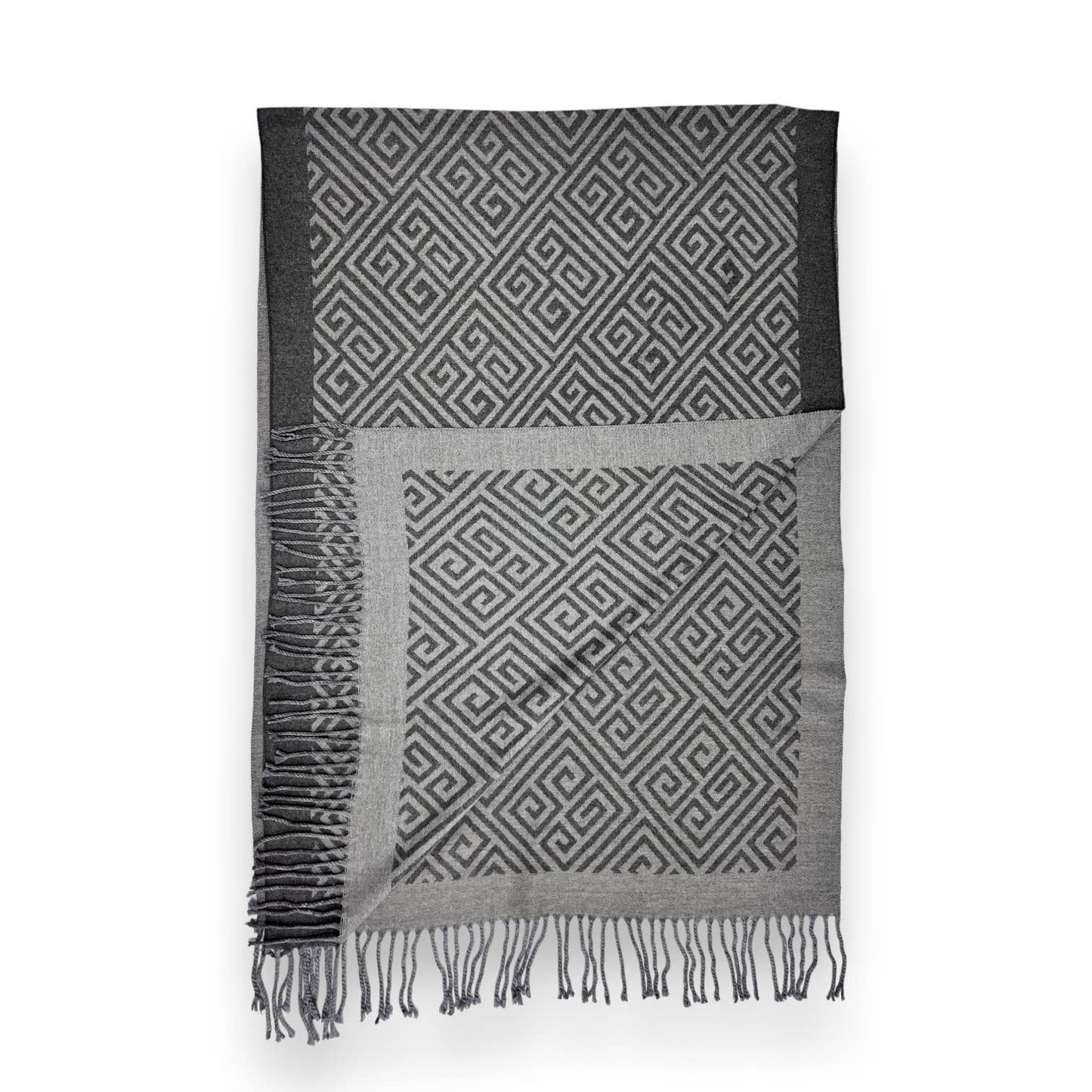 London Scarves - Maze print on cashmere blend scarf finished with tassels