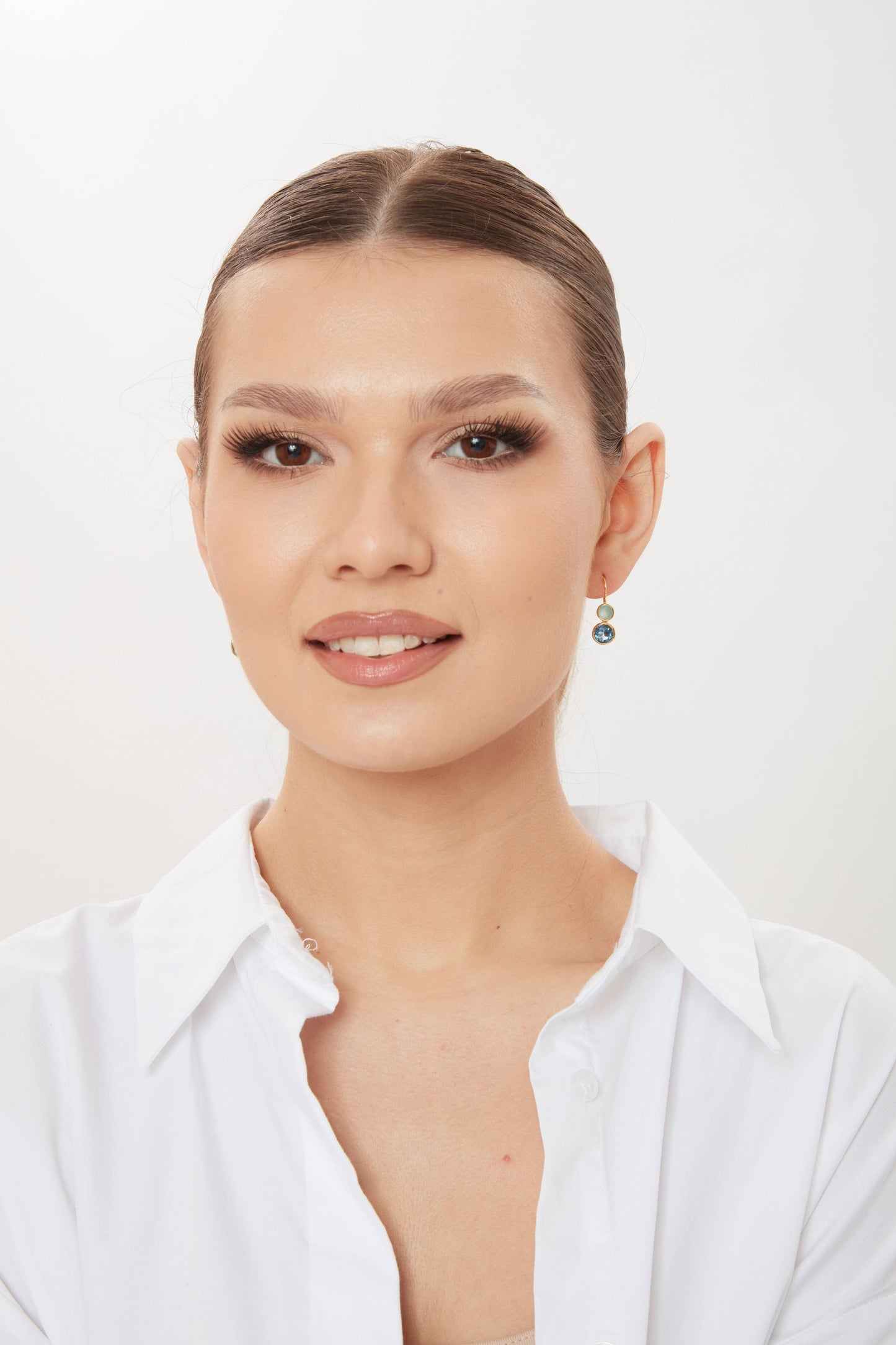 Schmuckoo Berlin - Delphine Gold Earring - Aqua Chalcedony & Blue Iolite