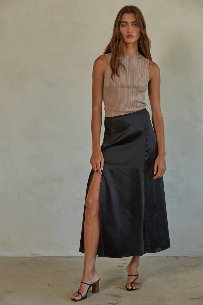 By Together - W1318 | Knit Sweater Ribbed Boat Neck Sleeveless Top