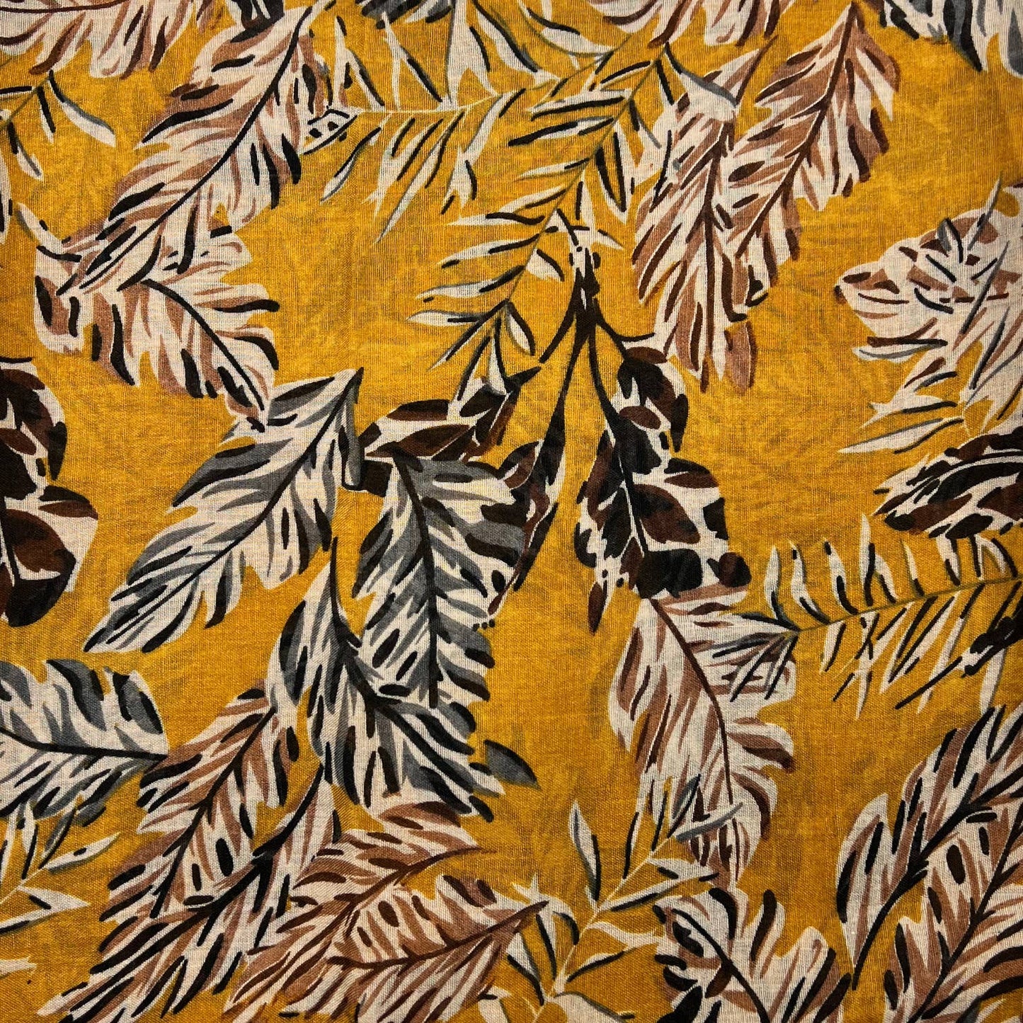 London Scarves - Leaves print on lightweight scarf with fringes