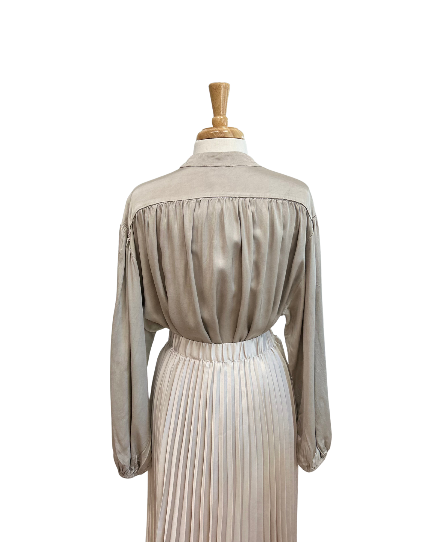 Button Front Mandarin Collar Satin Blouse