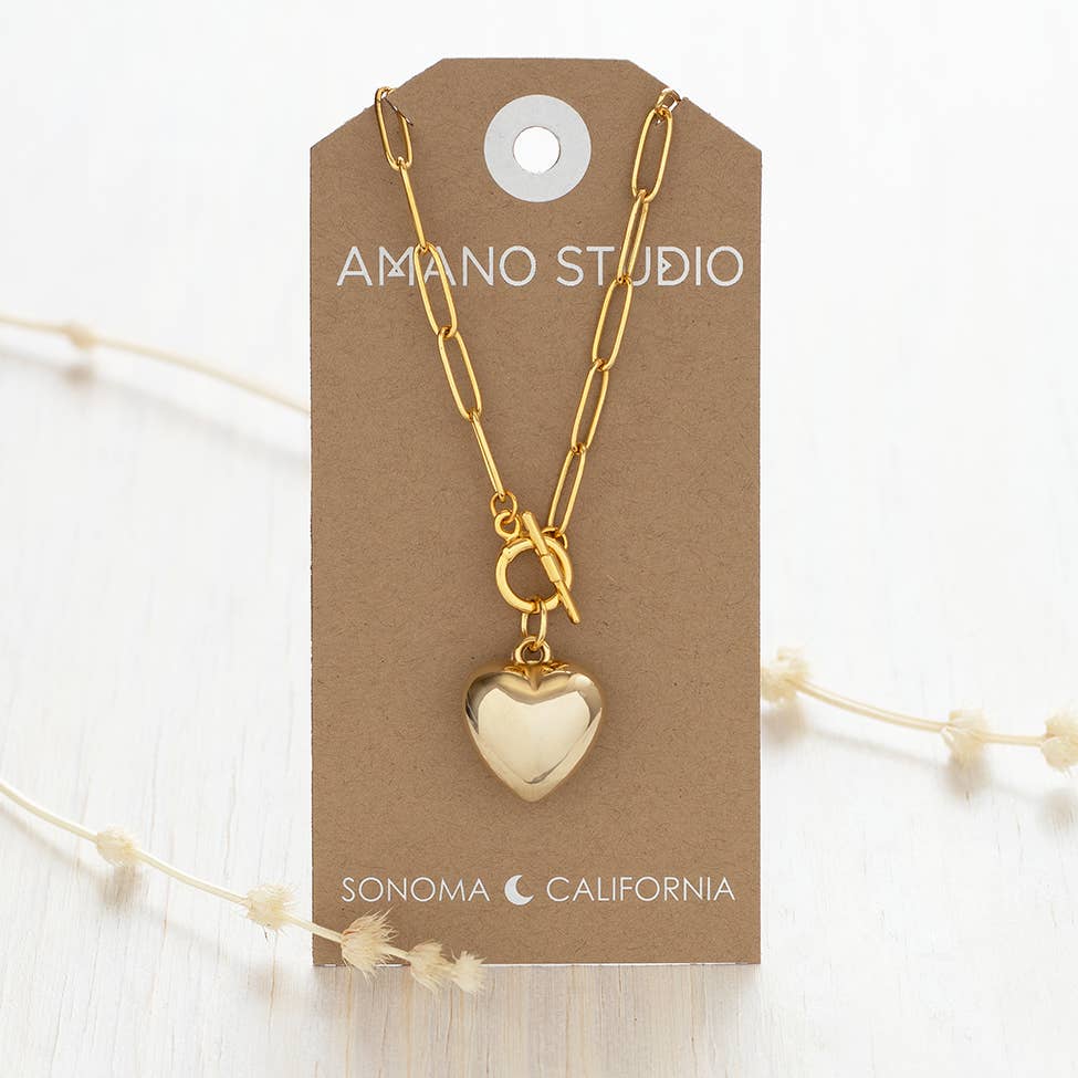 Amano Studio - Small Puffed Heart on Toggle Chain Necklace