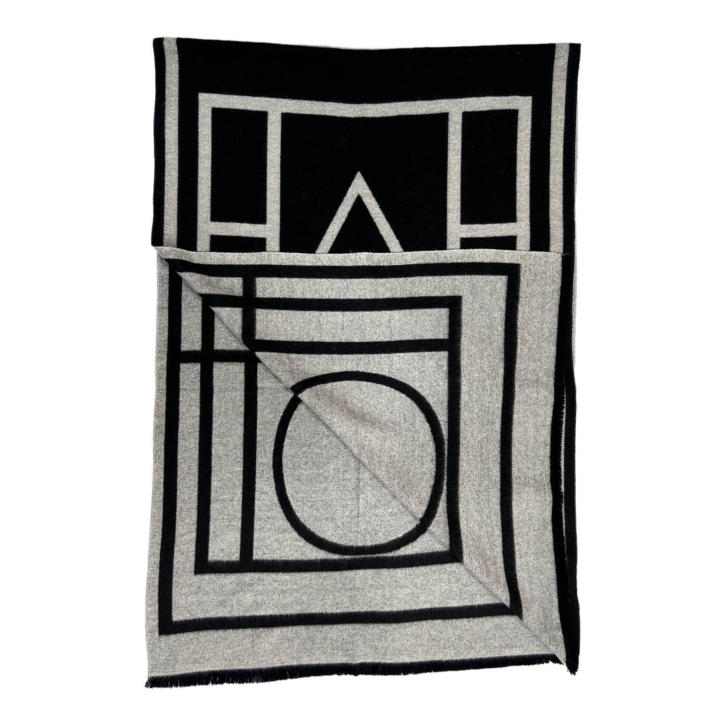 Black Geometric print cashmere blend winter scarf