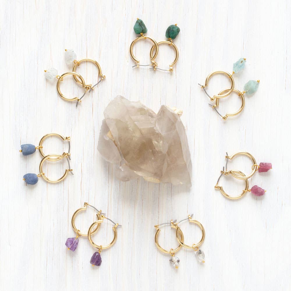 Raw Rough Cut Gemstone Hoops