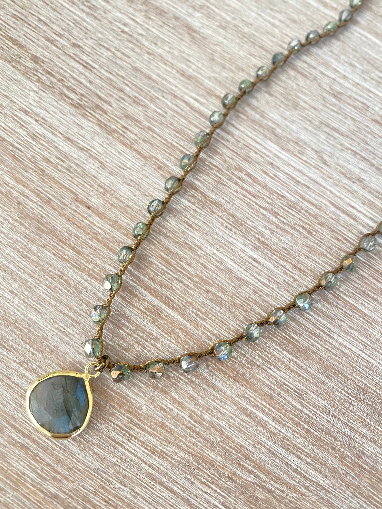 Twist Style - Labradorite Drop Crocheted Necklace In Greenish Blue