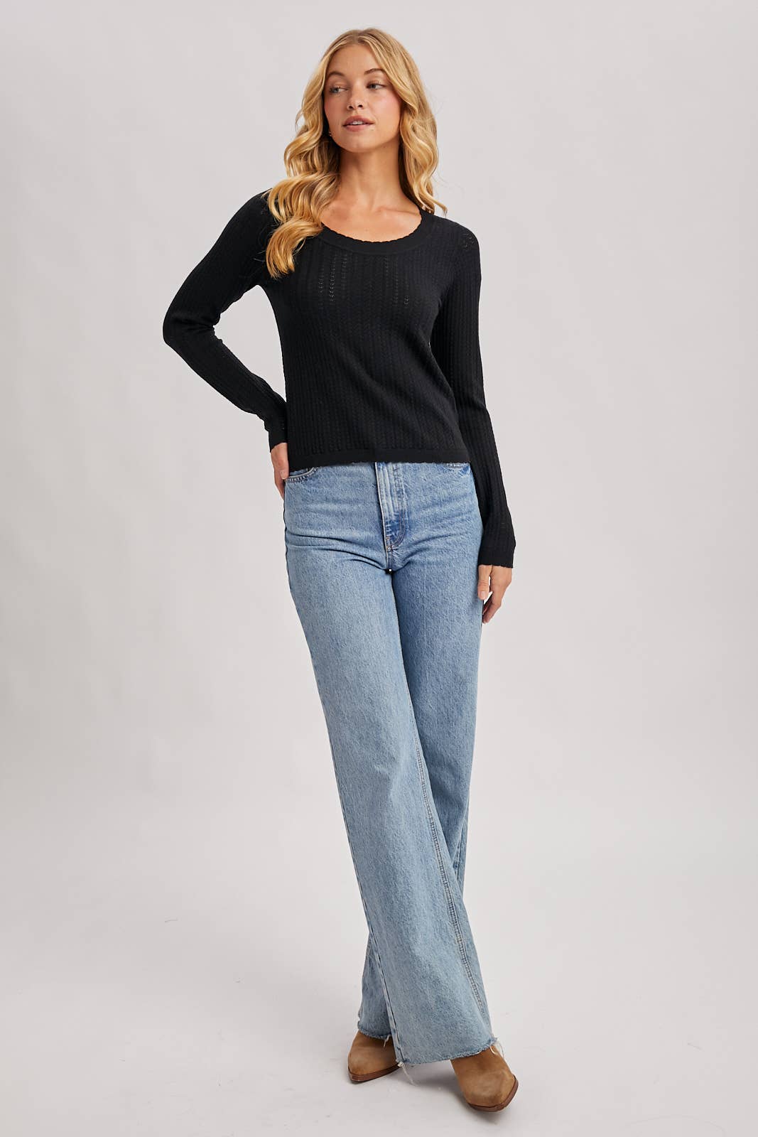 Bluivy - LONG SLEEVED POINTELLE KNIT TOP