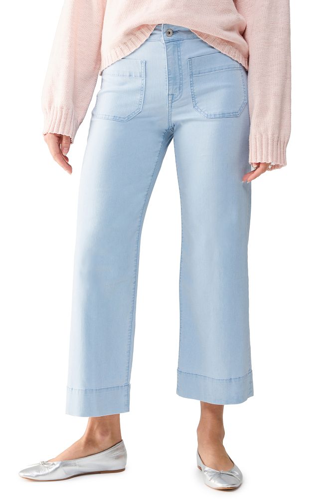 The Marine Denim Mid Rise Wide Leg Cropped Pant