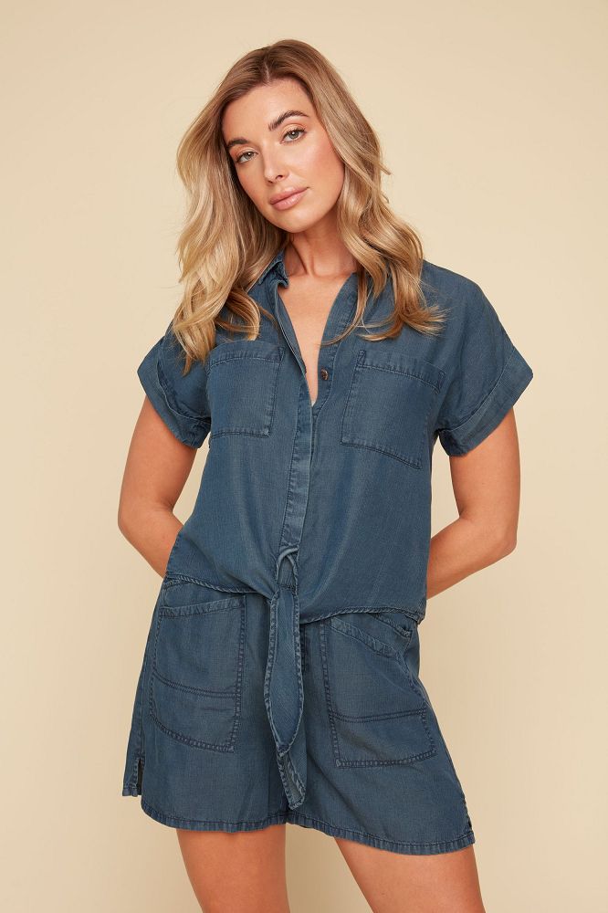 ELASTIC WAIST WIDE LEG CROP PANT