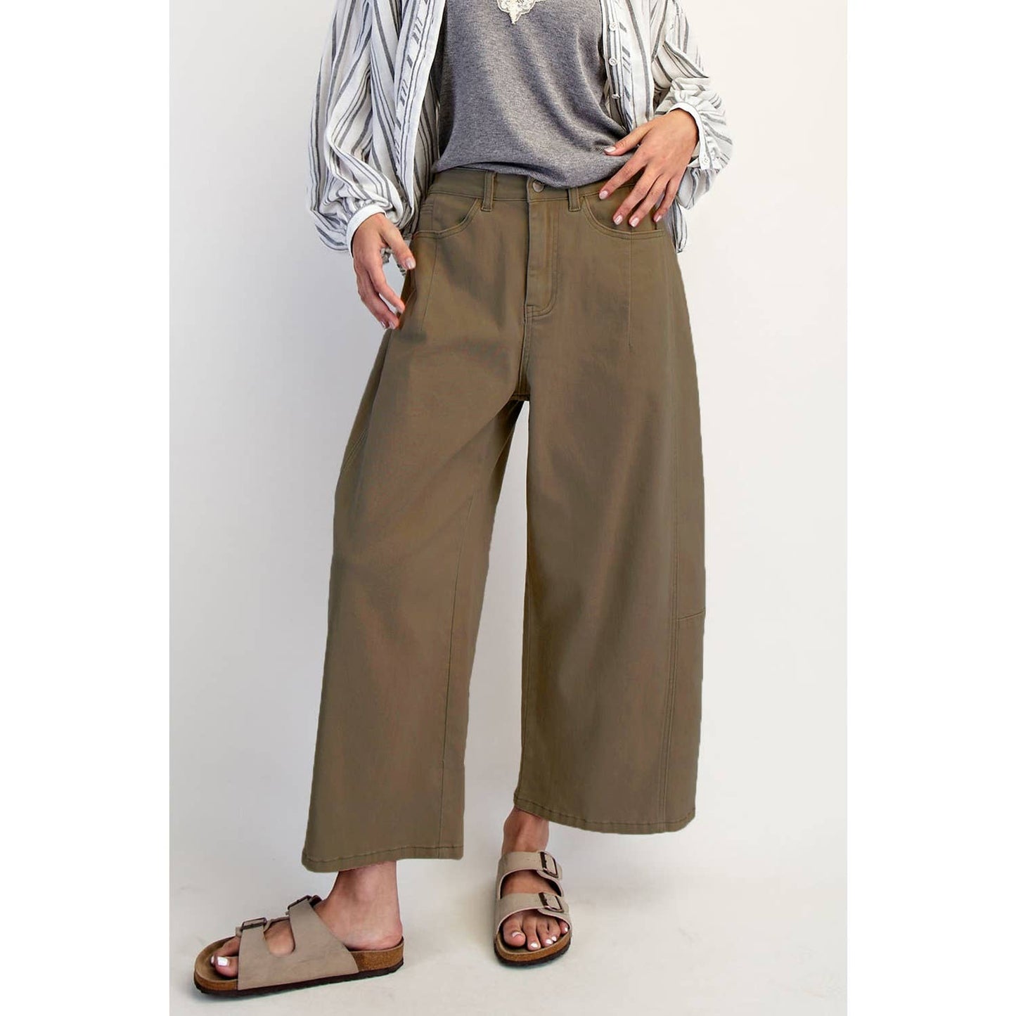 COTIERRA - MID RISE BARREL COTTON TWILL JEANS