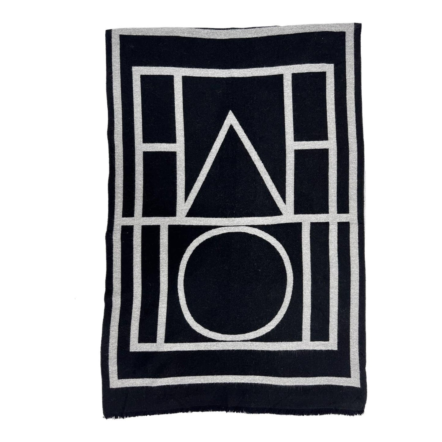 Black Geometric print cashmere blend winter scarf