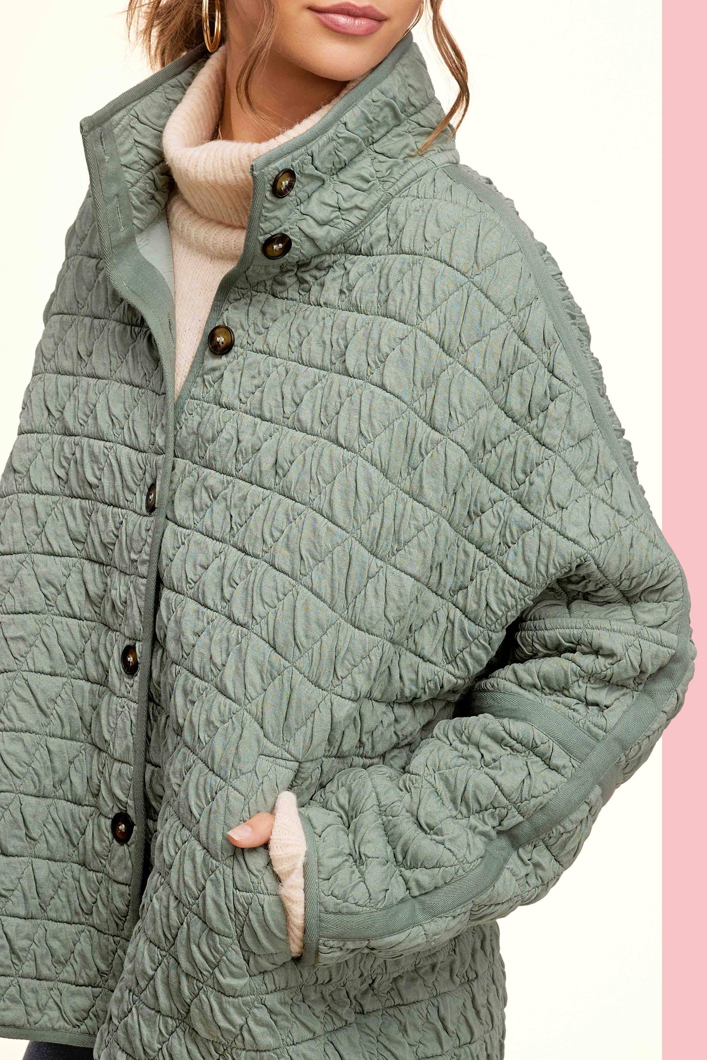 La Miel - JKT1787-Oversized Soft Quilted Button Down Jacket