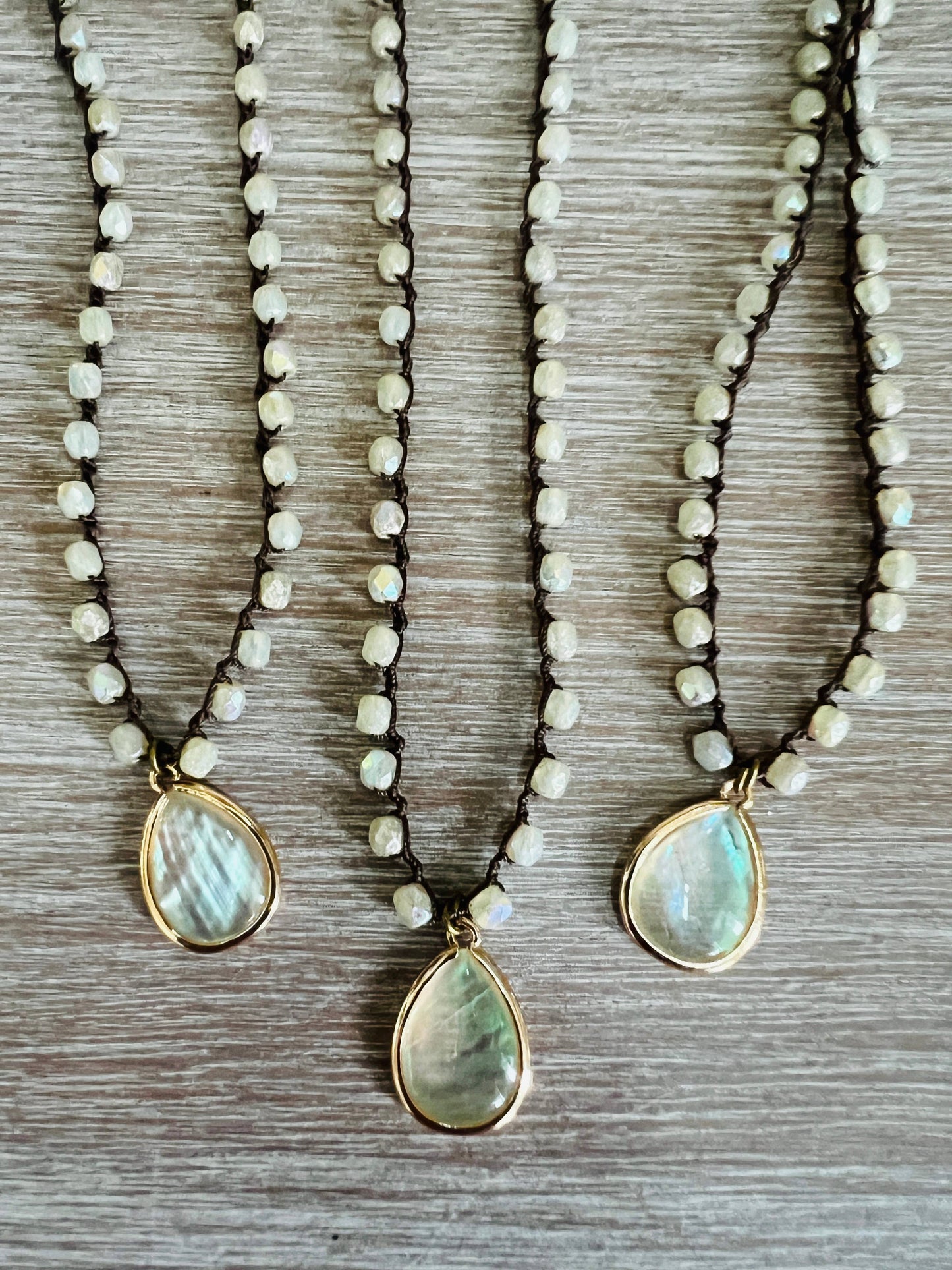 Twist Style - Mother of Pearl Gold Plated Drop, Czech Crystal Necklace