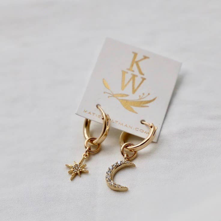 Katie Waltman Jewelry - CELESTIAL STAR AND MOON HOOPS