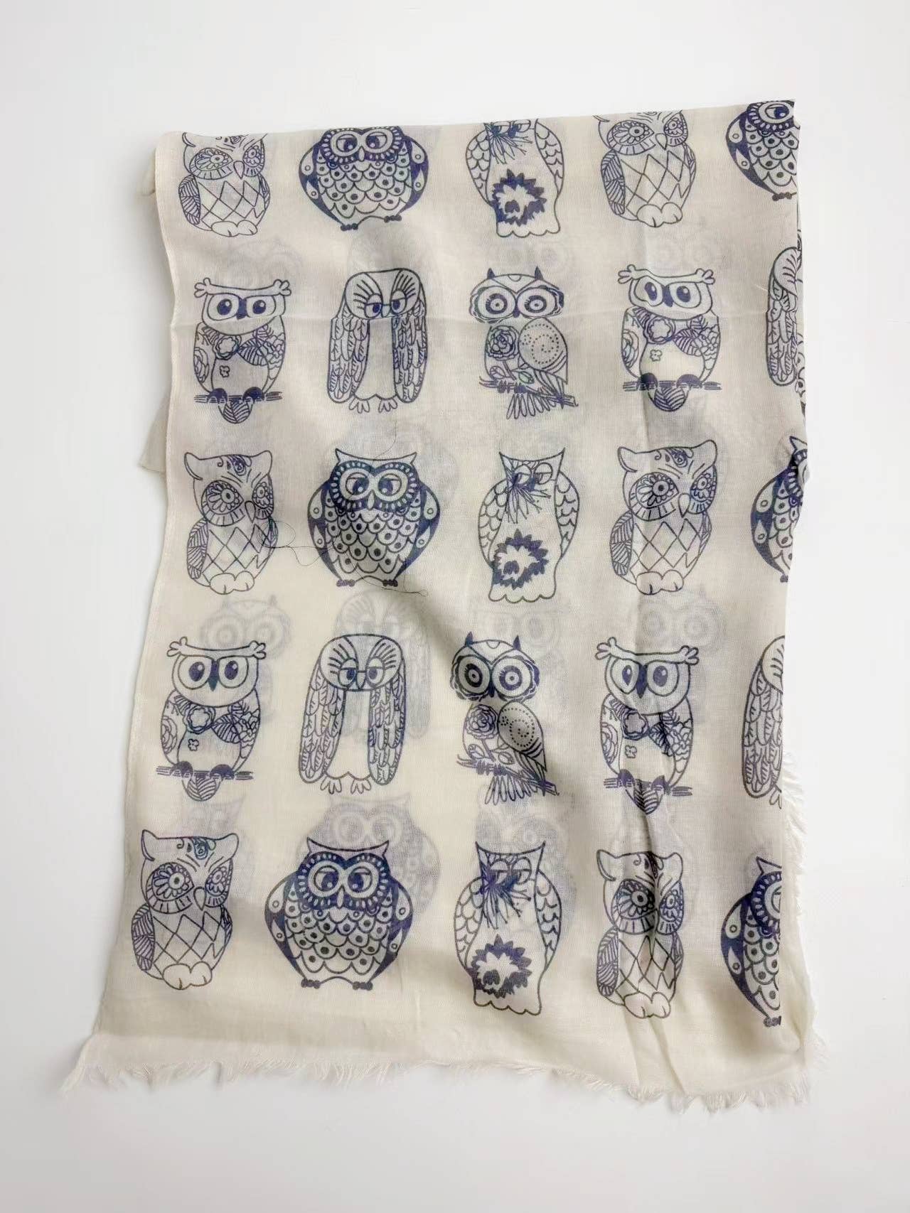 JC Sunny Fashion - JC021249 Beige-Blue Owl Scarf