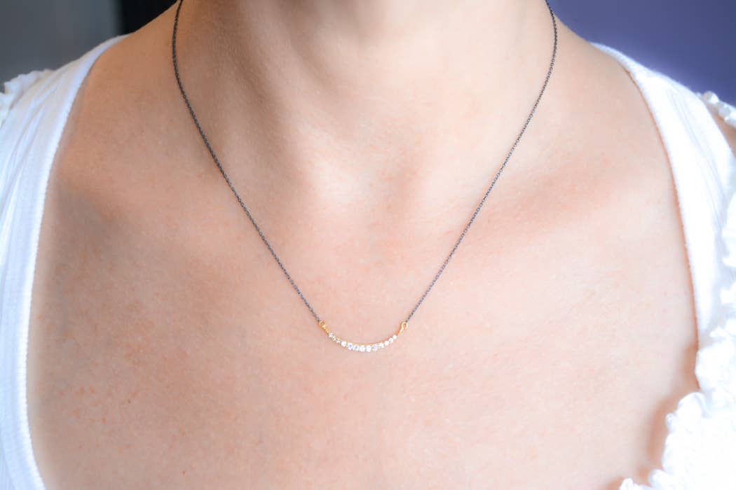 AJS Design Studio - Delicate two-tone cz crescent necklace