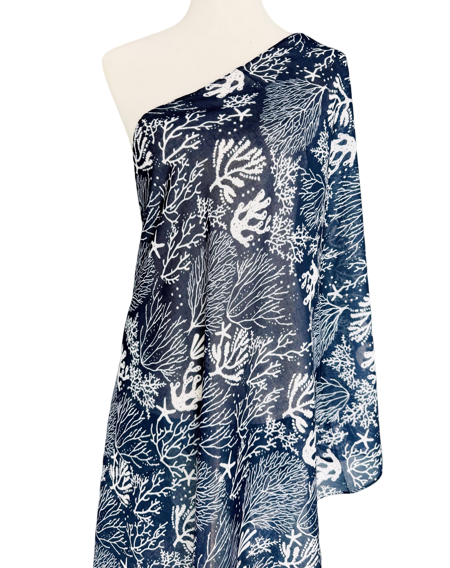 JC Sunny Fashion - JC022844 Navy-White Starfish & Coral Scarf