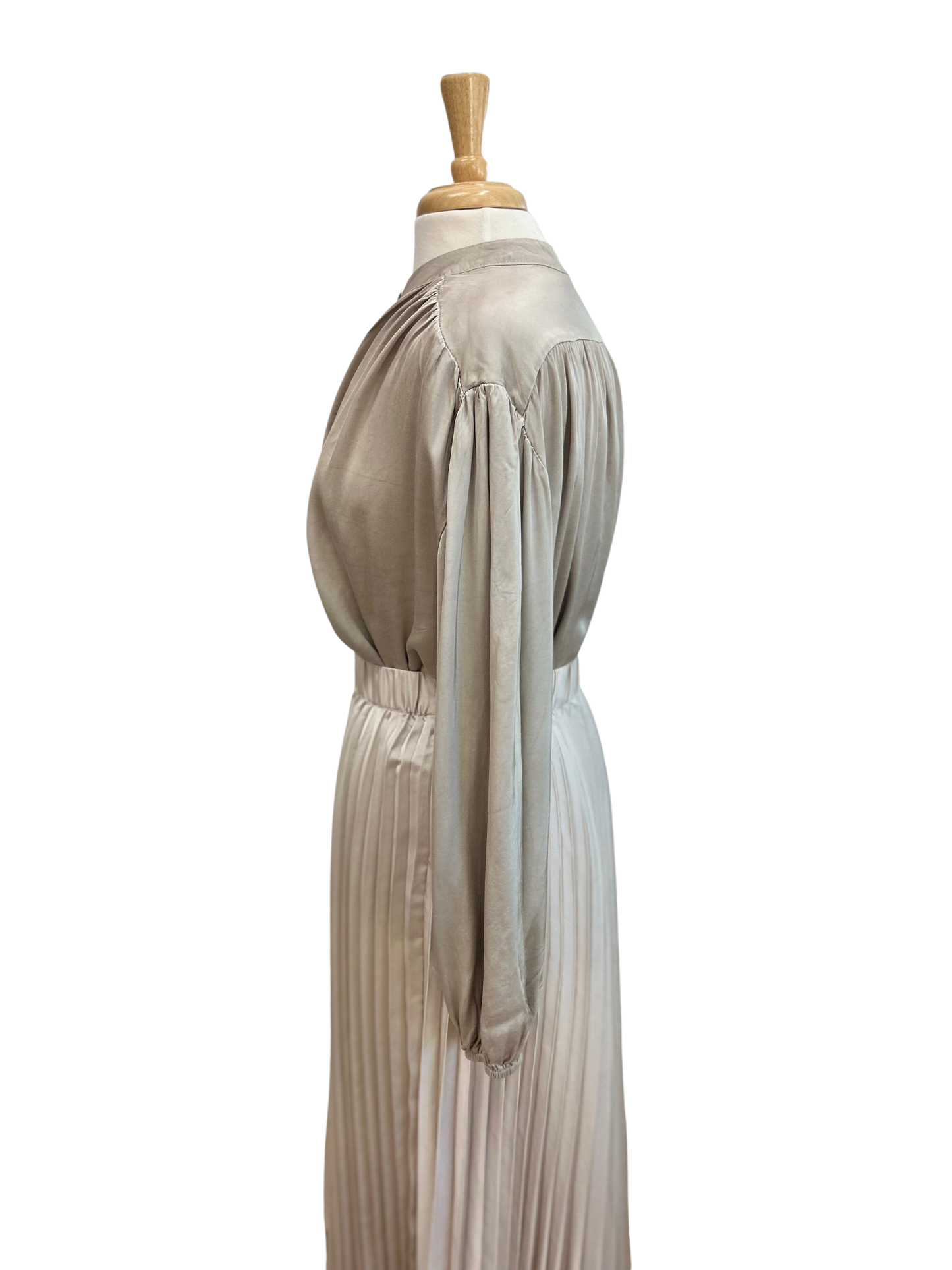 Button Front Mandarin Collar Satin Blouse